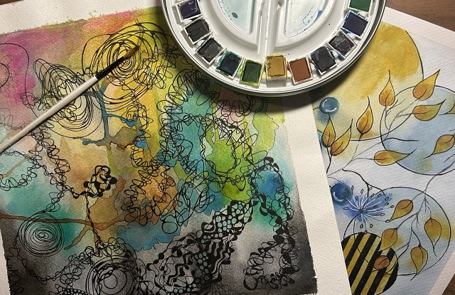 Aquarelle et encre